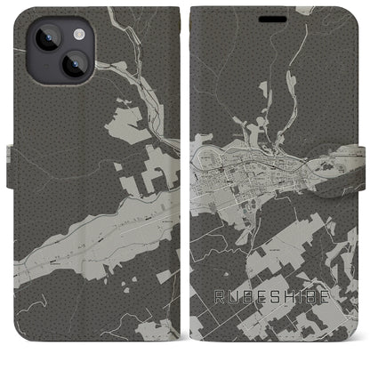 【留辺蘂（北海道）】地図柄iPhoneケース（手帳タイプ）モノトーン・iPhone 14 Plus 用