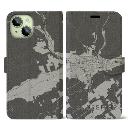 【留辺蘂（北海道）】地図柄iPhoneケース（手帳タイプ）モノトーン・iPhone 15 用