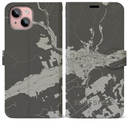 【留辺蘂（北海道）】地図柄iPhoneケース（手帳タイプ）モノトーン・iPhone 15 Plus 用