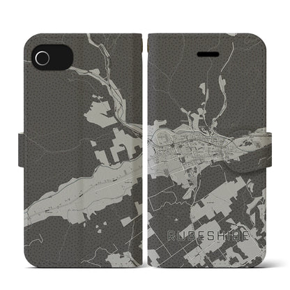 【留辺蘂（北海道）】地図柄iPhoneケース（手帳タイプ）モノトーン・iPhone SE（第3 / 第2世代） / 8 / 7 / 6s / 6 用