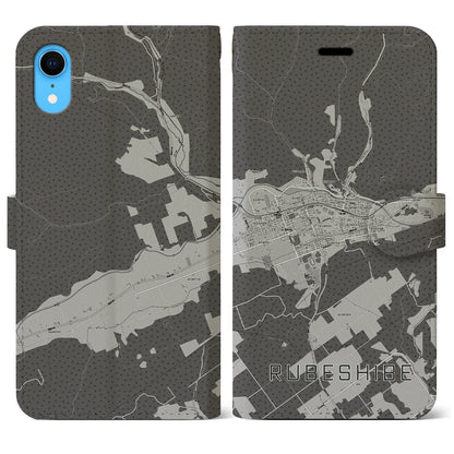 【留辺蘂（北海道）】地図柄iPhoneケース（手帳タイプ）モノトーン・iPhone XR 用