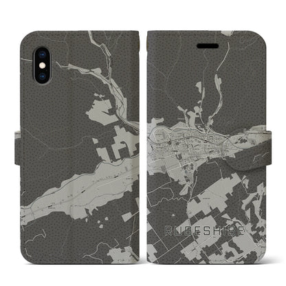 【留辺蘂（北海道）】地図柄iPhoneケース（手帳タイプ）モノトーン・iPhone XS / X 用