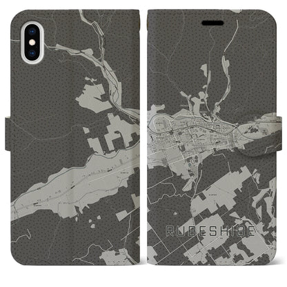 【留辺蘂（北海道）】地図柄iPhoneケース（手帳タイプ）モノトーン・iPhone XS Max 用