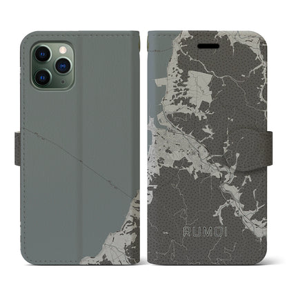 【留萌（北海道）】地図柄iPhoneケース（手帳タイプ）モノトーン・iPhone 11 Pro 用