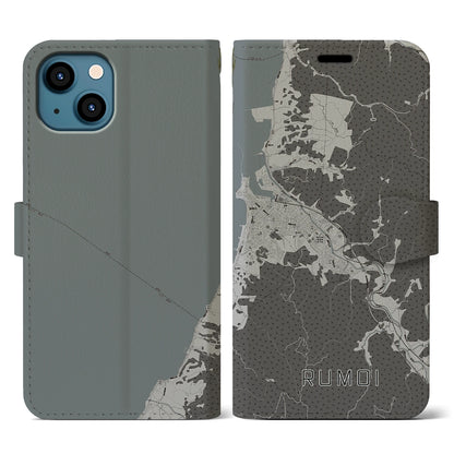 【留萌（北海道）】地図柄iPhoneケース（手帳タイプ）モノトーン・iPhone 13 用