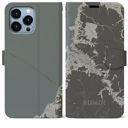 【留萌（北海道）】地図柄iPhoneケース（手帳タイプ）モノトーン・iPhone 13 Pro Max 用