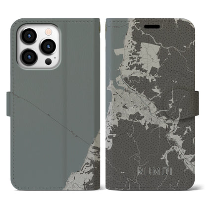 【留萌（北海道）】地図柄iPhoneケース（手帳タイプ）モノトーン・iPhone 13 Pro 用