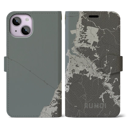 【留萌（北海道）】地図柄iPhoneケース（手帳タイプ）モノトーン・iPhone 14 用