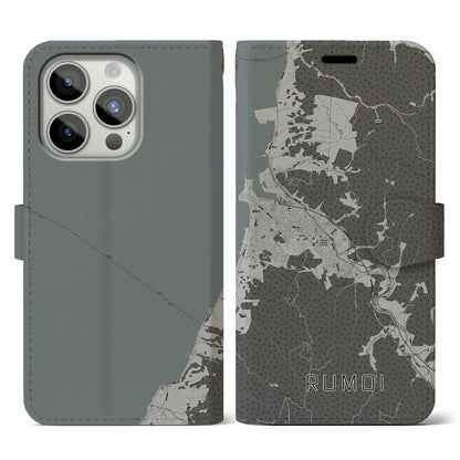 【留萌（北海道）】地図柄iPhoneケース（手帳タイプ）モノトーン・iPhone 15 Pro 用