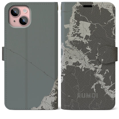 【留萌（北海道）】地図柄iPhoneケース（手帳タイプ）モノトーン・iPhone 15 Plus 用