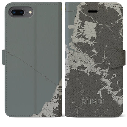 【留萌（北海道）】地図柄iPhoneケース（手帳タイプ）モノトーン・iPhone 8Plus /7Plus / 6sPlus / 6Plus 用