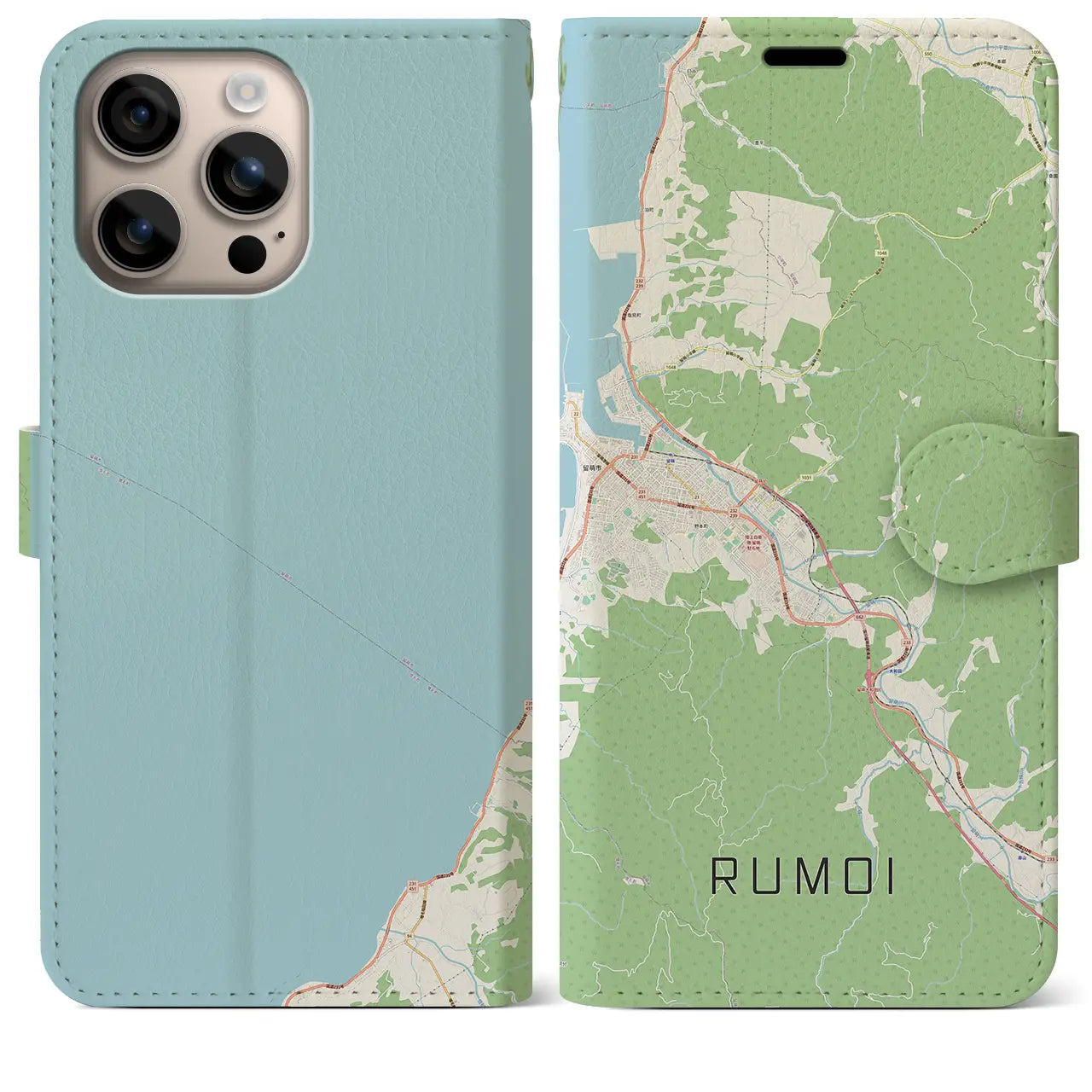 【留萌（北海道）】地図柄iPhoneケース（手帳タイプ）ナチュラル・iPhone 16 Plus 用