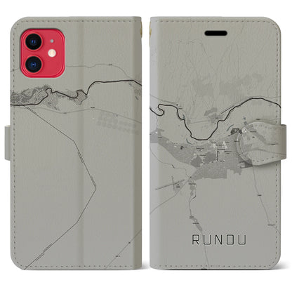 【ルンドゥ（ナミビア）】地図柄iPhoneケース（手帳タイプ）モノトーン・iPhone 11 用