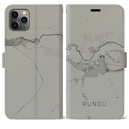 【ルンドゥ（ナミビア）】地図柄iPhoneケース（手帳タイプ）モノトーン・iPhone 11 Pro Max 用