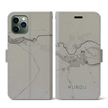 【ルンドゥ（ナミビア）】地図柄iPhoneケース（手帳タイプ）モノトーン・iPhone 11 Pro 用