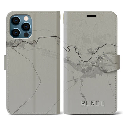 【ルンドゥ（ナミビア）】地図柄iPhoneケース（手帳タイプ）モノトーン・iPhone 12 / 12 Pro 用
