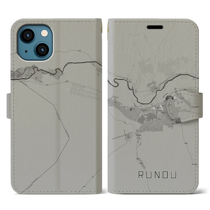 【ルンドゥ（ナミビア）】地図柄iPhoneケース（手帳タイプ）モノトーン・iPhone 13 用