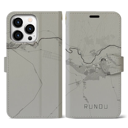 【ルンドゥ（ナミビア）】地図柄iPhoneケース（手帳タイプ）モノトーン・iPhone 13 Pro 用