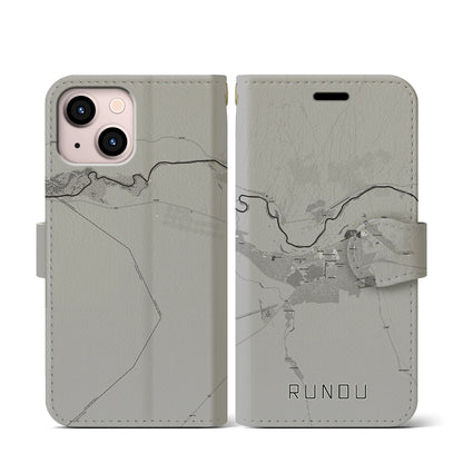 【ルンドゥ（ナミビア）】地図柄iPhoneケース（手帳タイプ）モノトーン・iPhone 13 mini 用