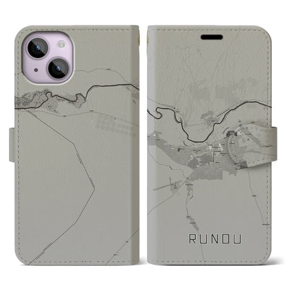 【ルンドゥ（ナミビア）】地図柄iPhoneケース（手帳タイプ）モノトーン・iPhone 14 用