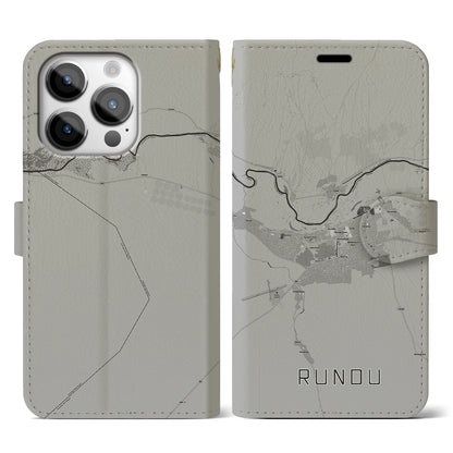 【ルンドゥ（ナミビア）】地図柄iPhoneケース（手帳タイプ）モノトーン・iPhone 14 Pro 用