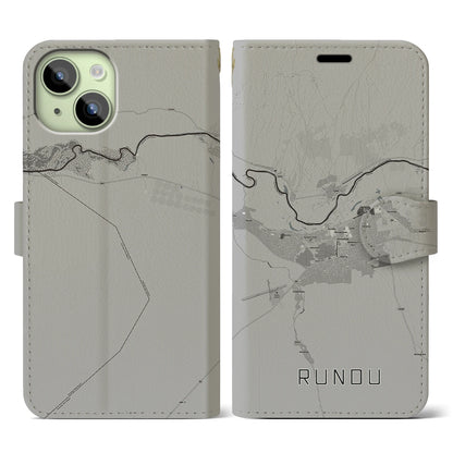 【ルンドゥ（ナミビア）】地図柄iPhoneケース（手帳タイプ）モノトーン・iPhone 15 用