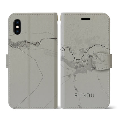 【ルンドゥ（ナミビア）】地図柄iPhoneケース（手帳タイプ）モノトーン・iPhone XS / X 用