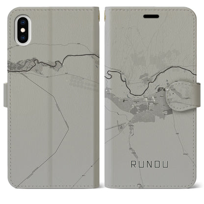 【ルンドゥ（ナミビア）】地図柄iPhoneケース（手帳タイプ）モノトーン・iPhone XS Max 用