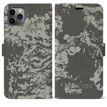 【留寿都（北海道）】地図柄iPhoneケース（手帳タイプ）モノトーン・iPhone 11 Pro Max 用