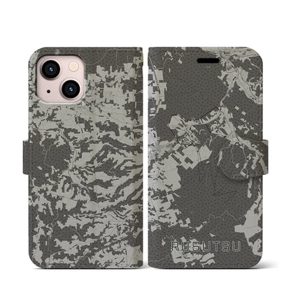 【留寿都（北海道）】地図柄iPhoneケース（手帳タイプ）モノトーン・iPhone 13 mini 用