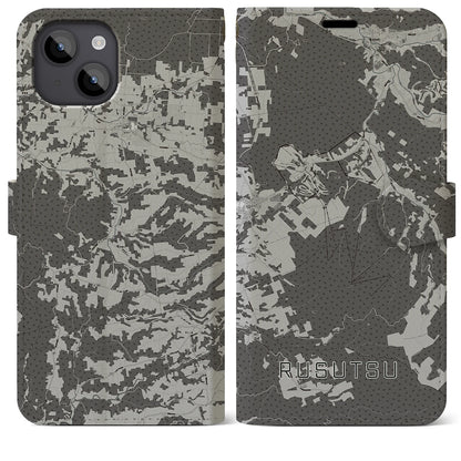 【留寿都（北海道）】地図柄iPhoneケース（手帳タイプ）モノトーン・iPhone 14 Plus 用