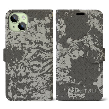 【留寿都（北海道）】地図柄iPhoneケース（手帳タイプ）モノトーン・iPhone 15 用