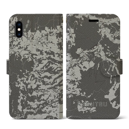 【留寿都（北海道）】地図柄iPhoneケース（手帳タイプ）モノトーン・iPhone XS / X 用