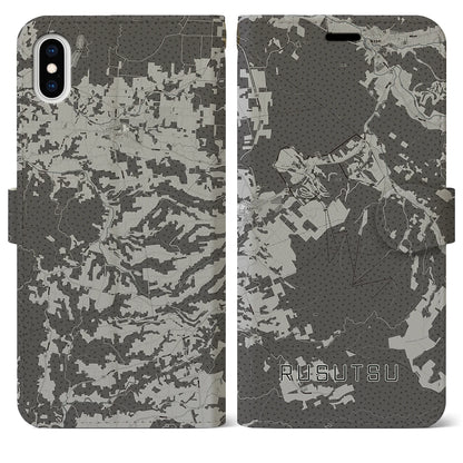【留寿都（北海道）】地図柄iPhoneケース（手帳タイプ）モノトーン・iPhone XS Max 用