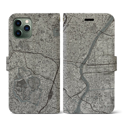 【両国（東京都）】地図柄iPhoneケース（手帳タイプ）モノトーン・iPhone 11 Pro 用