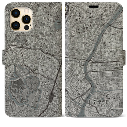 【両国（東京都）】地図柄iPhoneケース（手帳タイプ）モノトーン・iPhone 12 Pro Max 用