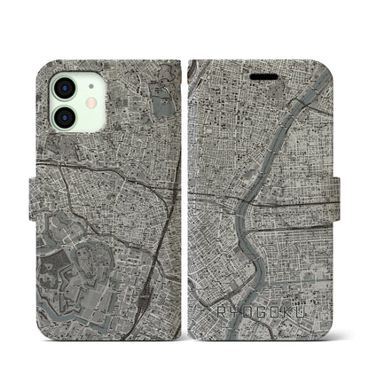 【両国（東京都）】地図柄iPhoneケース（手帳タイプ）モノトーン・iPhone 12 mini 用