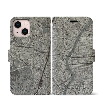 【両国（東京都）】地図柄iPhoneケース（手帳タイプ）モノトーン・iPhone 13 mini 用