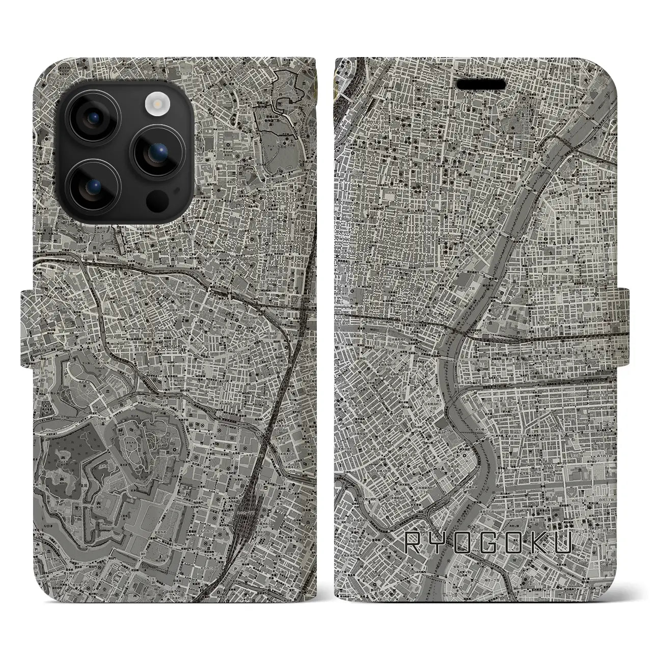 【両国（東京都）】地図柄iPhoneケース（手帳タイプ）モノトーン・iPhone 16 用