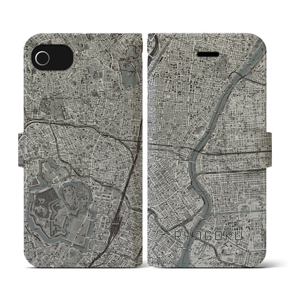 【両国（東京都）】地図柄iPhoneケース（手帳タイプ）モノトーン・iPhone SE（第3 / 第2世代） / 8 / 7 / 6s / 6 用