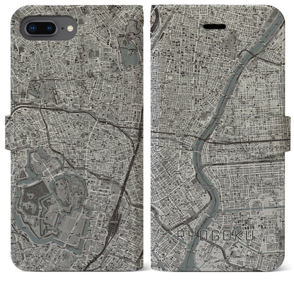 【両国（東京都）】地図柄iPhoneケース（手帳タイプ）モノトーン・iPhone 8Plus /7Plus / 6sPlus / 6Plus 用