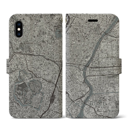 【両国（東京都）】地図柄iPhoneケース（手帳タイプ）モノトーン・iPhone XS / X 用