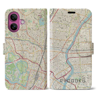 【両国（東京都）】地図柄iPhoneケース（手帳タイプ）ナチュラル・iPhone 16 Pro 用