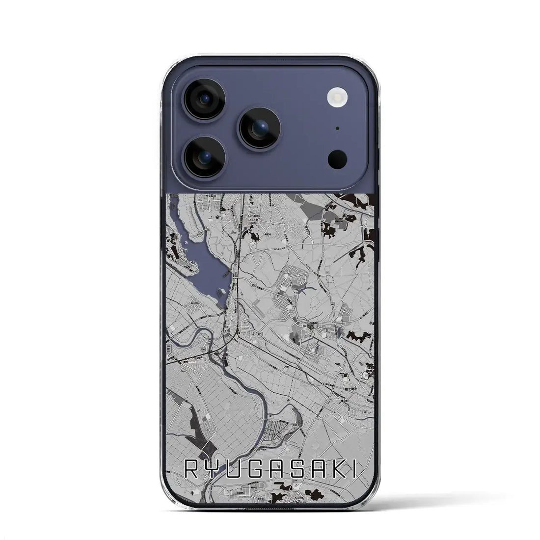 【龍ケ崎(茨城県)】地図柄iPhoneケース(クリアタイプ)モノトーン・iPhone 17 Pro Max 用