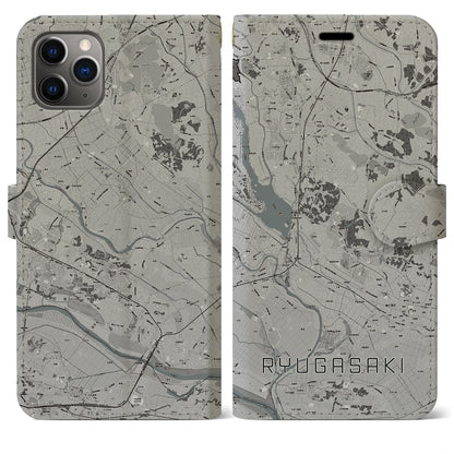 【龍ケ崎（茨城県）】地図柄iPhoneケース（手帳タイプ）モノトーン・iPhone 11 Pro Max 用