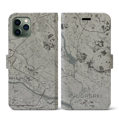 【龍ケ崎（茨城県）】地図柄iPhoneケース（手帳タイプ）モノトーン・iPhone 11 Pro 用