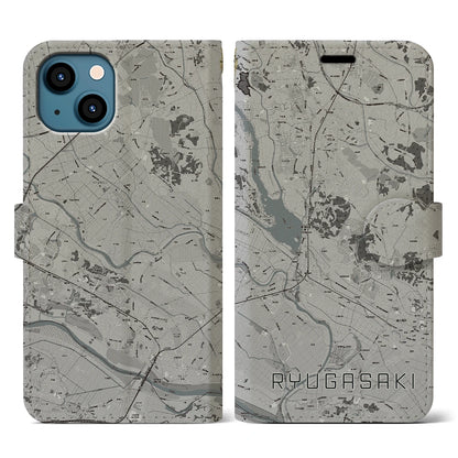 【龍ケ崎（茨城県）】地図柄iPhoneケース（手帳タイプ）モノトーン・iPhone 13 用