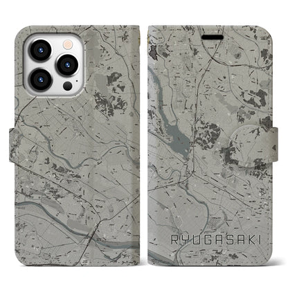 【龍ケ崎（茨城県）】地図柄iPhoneケース（手帳タイプ）モノトーン・iPhone 13 Pro 用