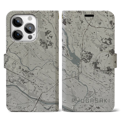 【龍ケ崎（茨城県）】地図柄iPhoneケース（手帳タイプ）モノトーン・iPhone 14 Pro 用