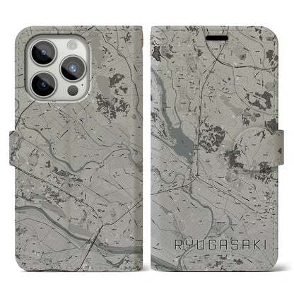 【龍ケ崎（茨城県）】地図柄iPhoneケース（手帳タイプ）モノトーン・iPhone 15 Pro 用